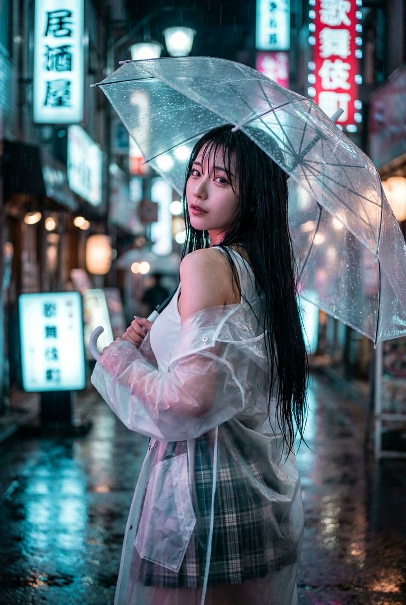 Cyberpunk J-Pop Neon-Noir Street Portrait AI image template preview