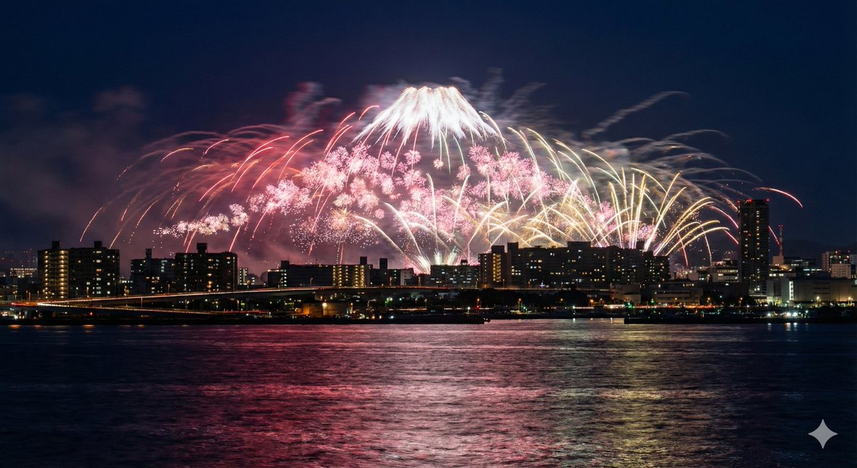 Photorealistic Long-Exposure Fireworks over a City Skyline AI image template preview