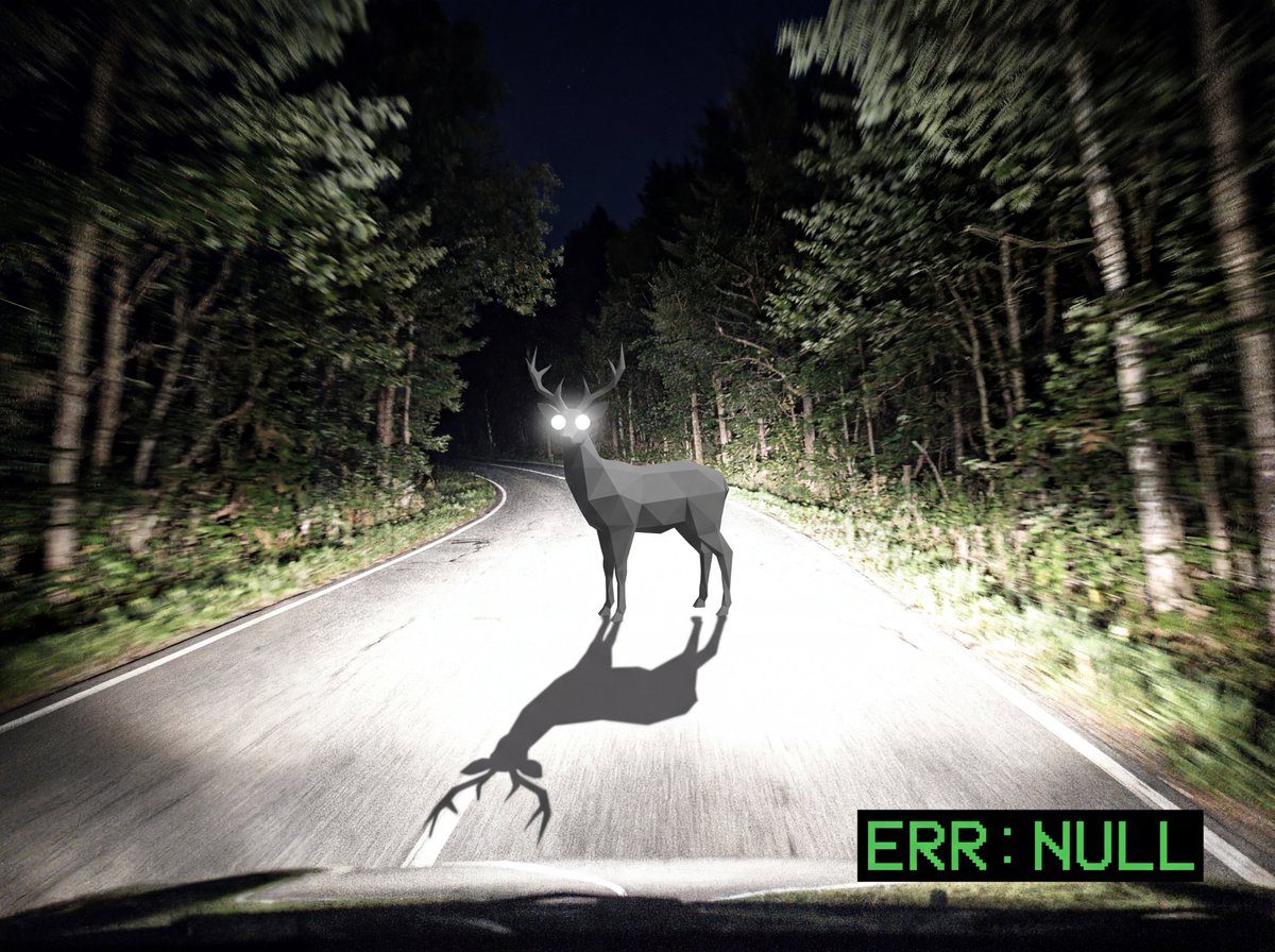 Reality Glitch Documentary Image Prompt: Low-Poly Deer in Headlights AI image template preview