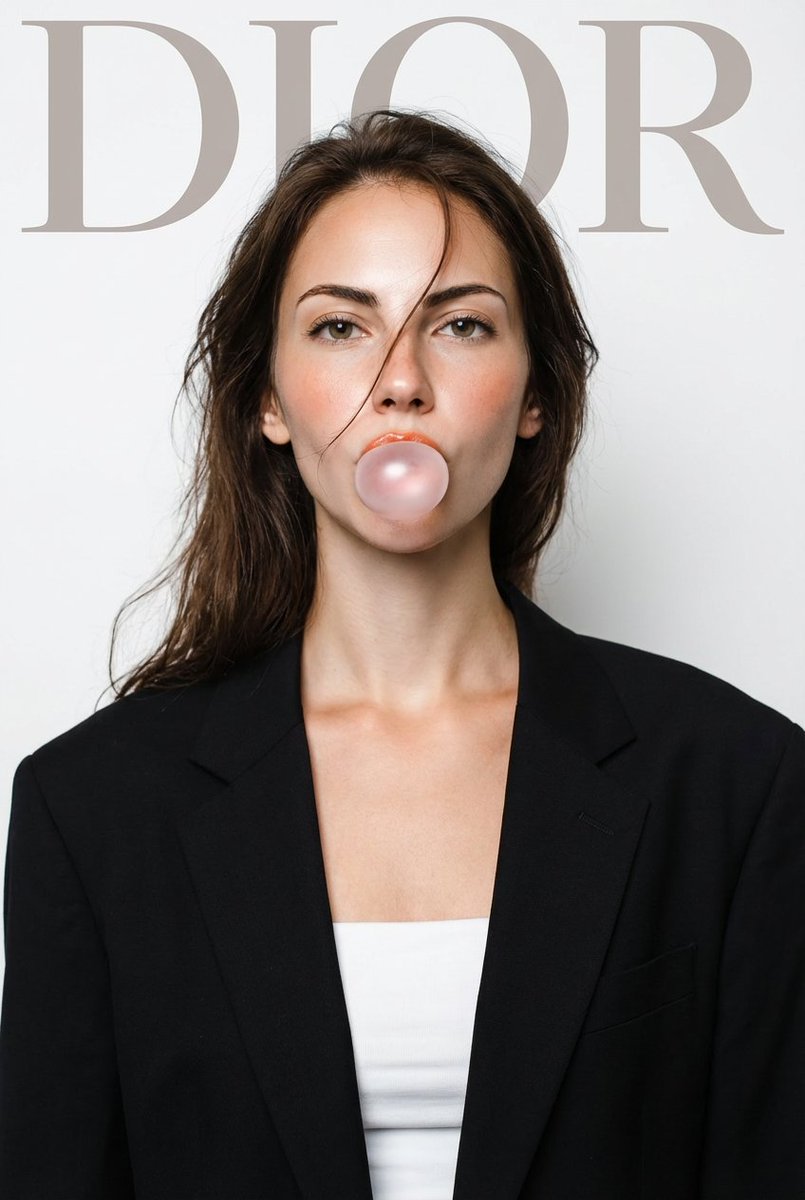 DIOR High-Fashion Studio Portrait with Bubble Gum example 2
