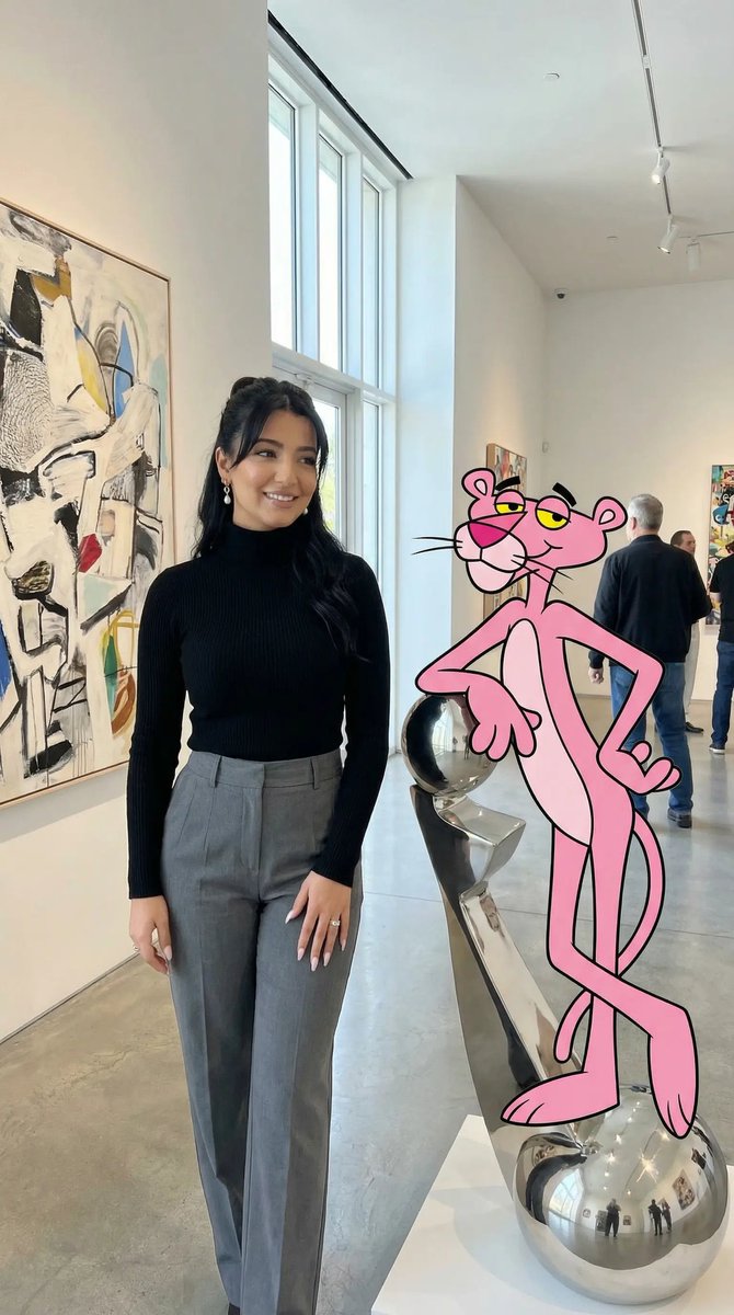 Ultra Photoreal Cartoon Reality Scene with Pink Panther AI image template preview