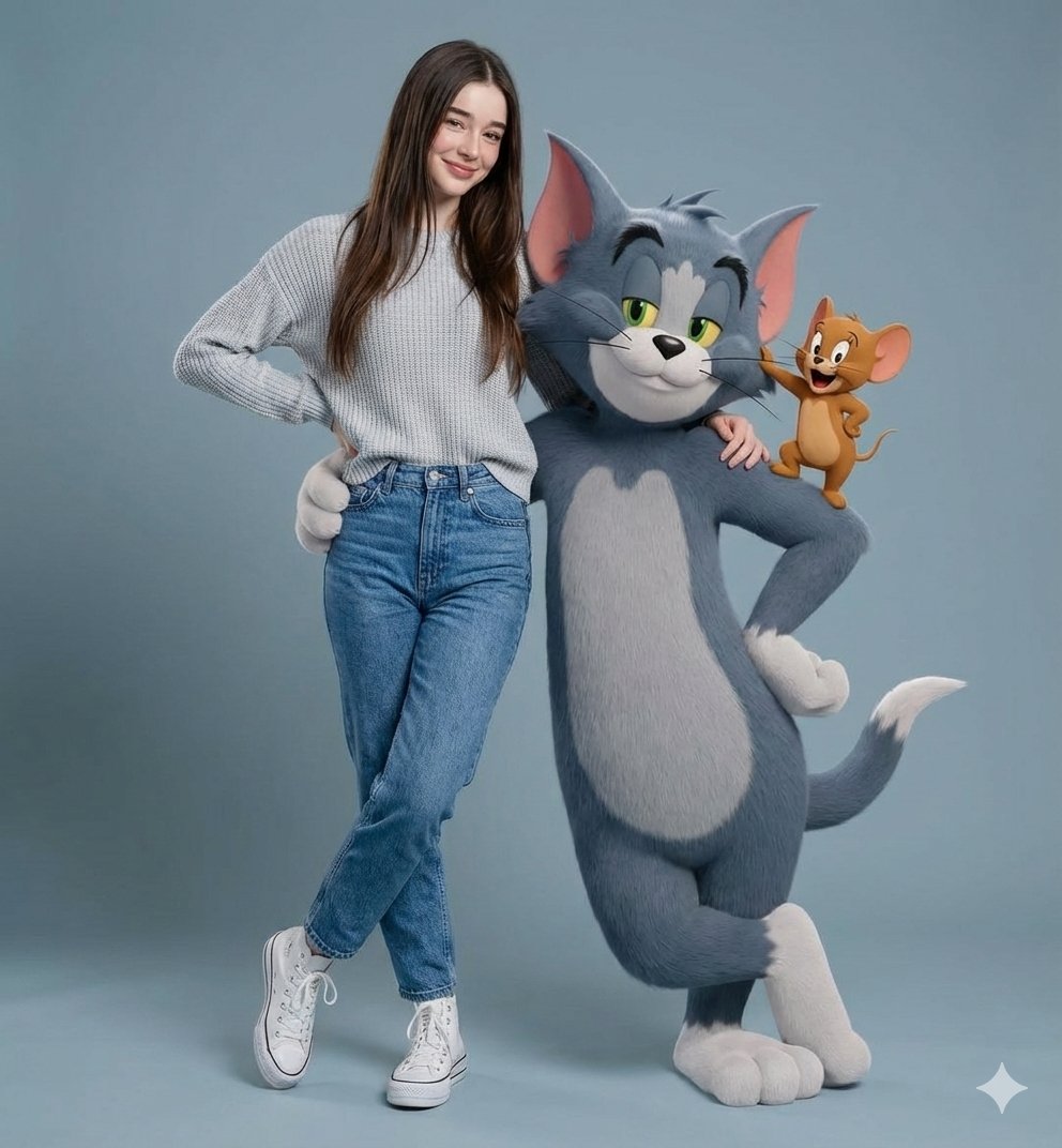 Hyper-realistic Portrait with Tom & Jerry 3D Characters AI image template preview