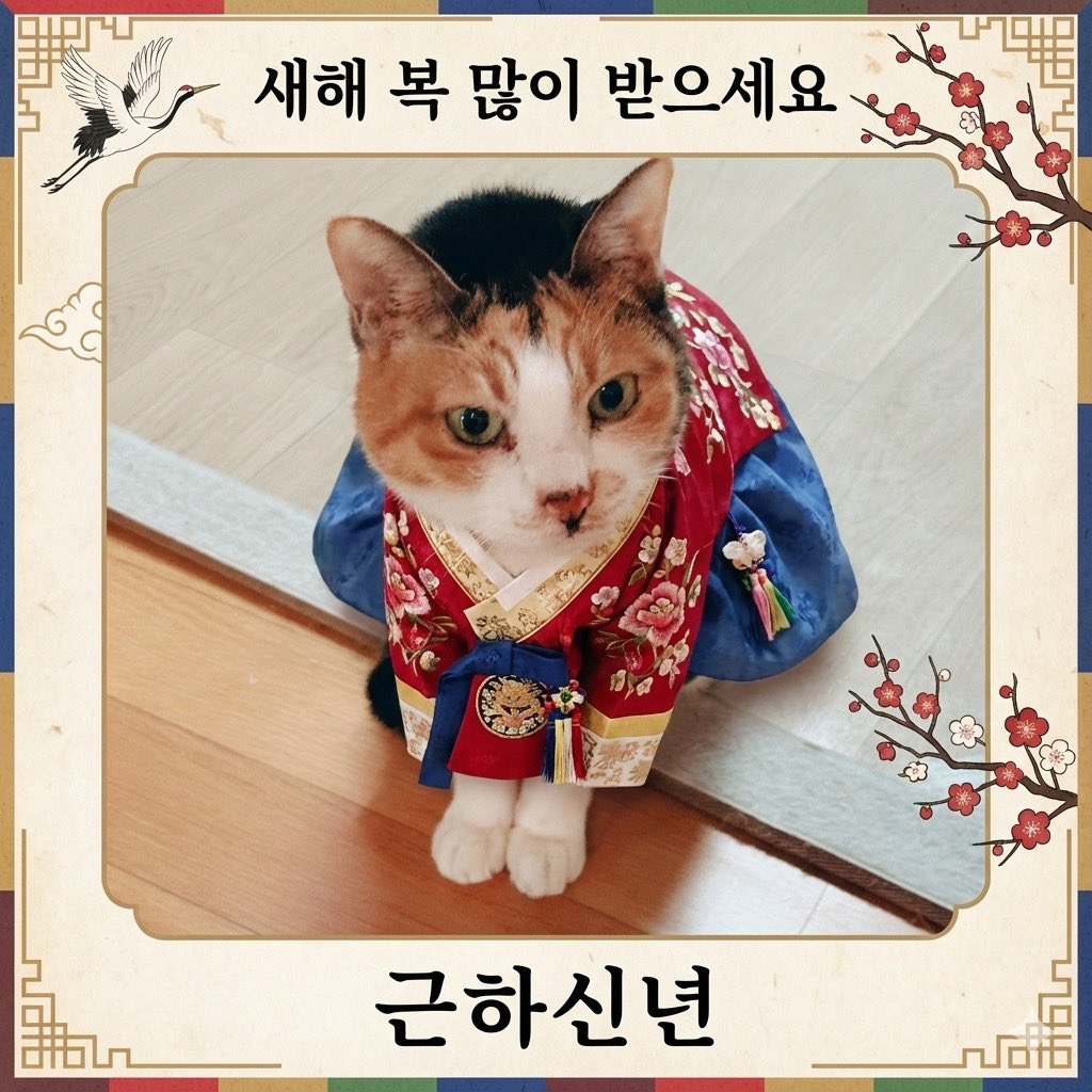 Cat Hanbok New Year's Card Generation Prompt AI image template preview
