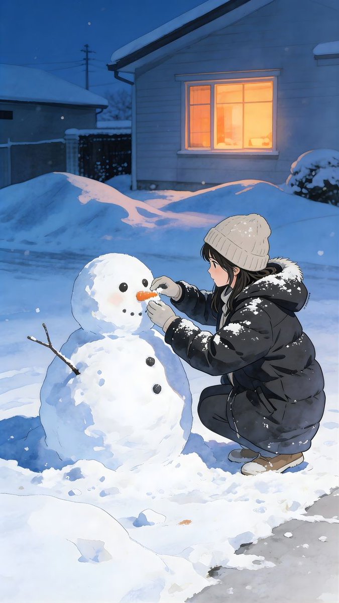 Anime Style Snowman Building Scene Prompt AI image template preview