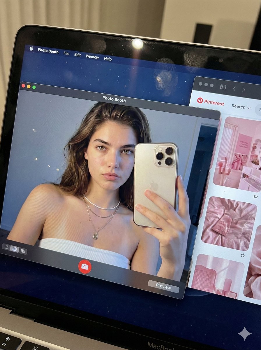 Hyper-realistic MacBook screen simulation prompt AI image template preview