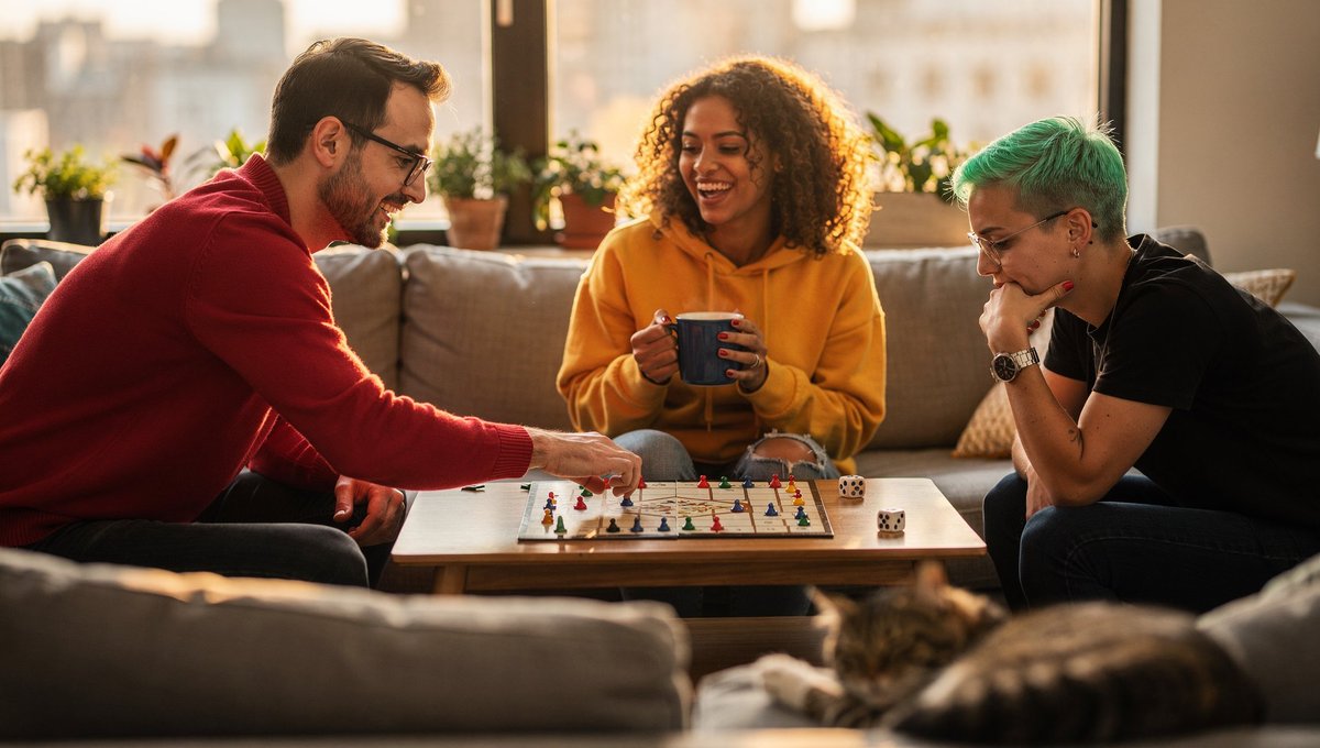 Board Game Scene with Multiple Characters Prompt AI image template preview