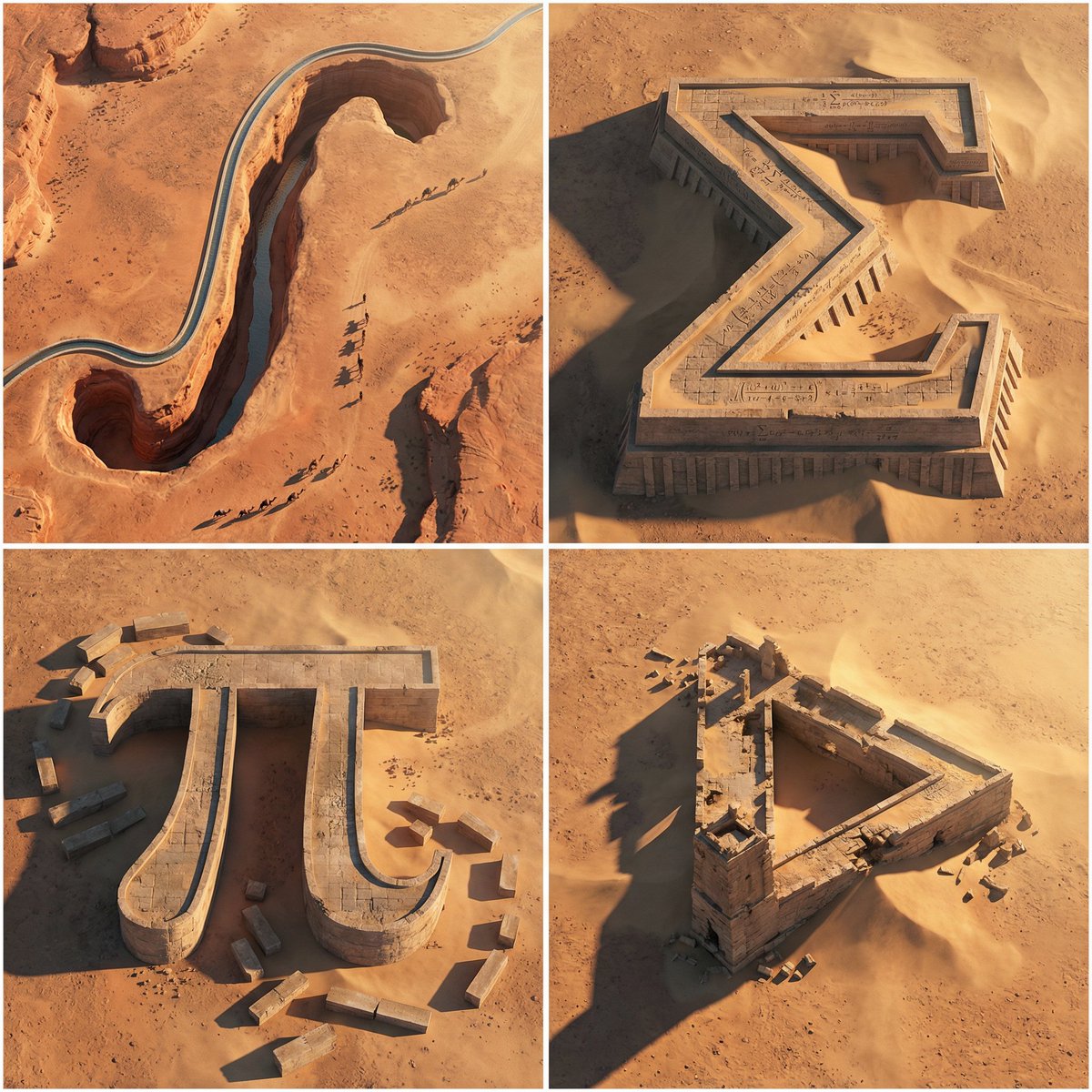 Monumental Mathematical Symbols as Terrain Typography AI image template preview