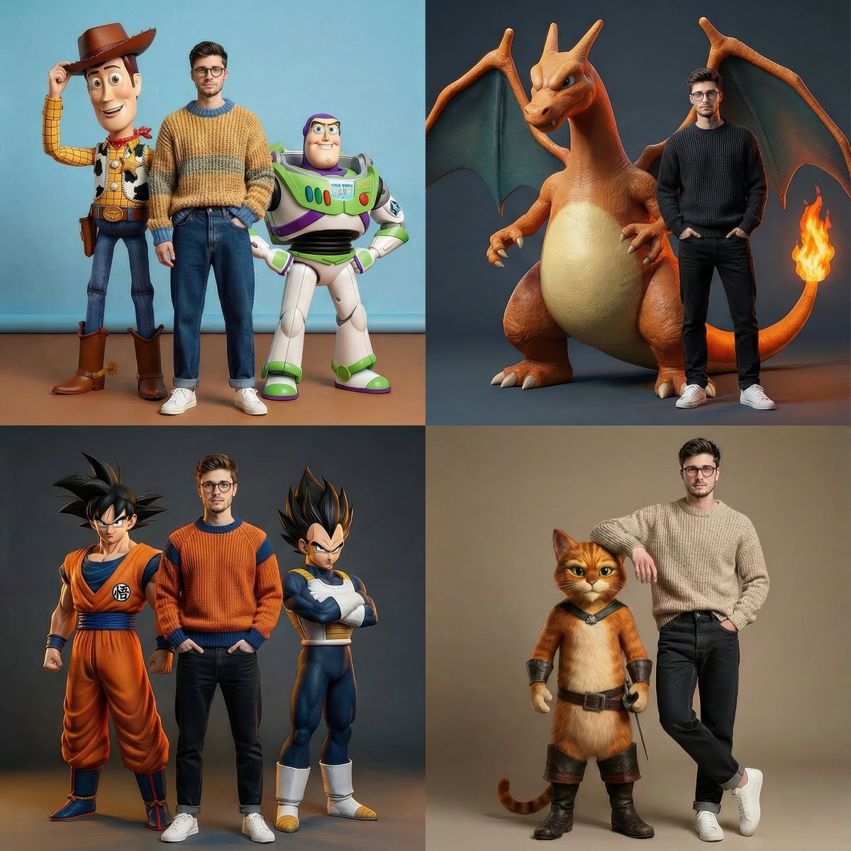 Hyperrealistic Fashion Editorial with Animated Characters AI image template preview