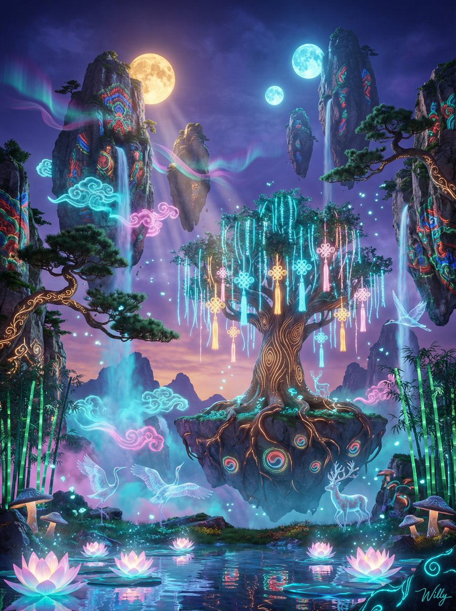 Korean-Inspired Avatar Pandora Floating Mountain Landscape AI image template preview