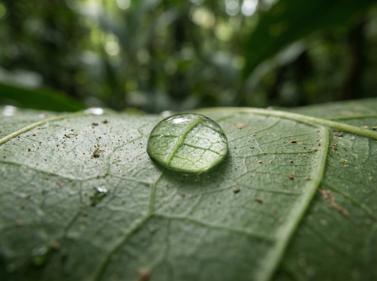 Scientific Macro Documentary Photography Prompt for Water Droplet on Leaf AI image template preview