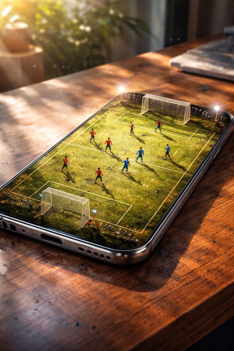 Hyper-Realistic Cinematic Football Stadium on a Smartphone Screen AI image template preview