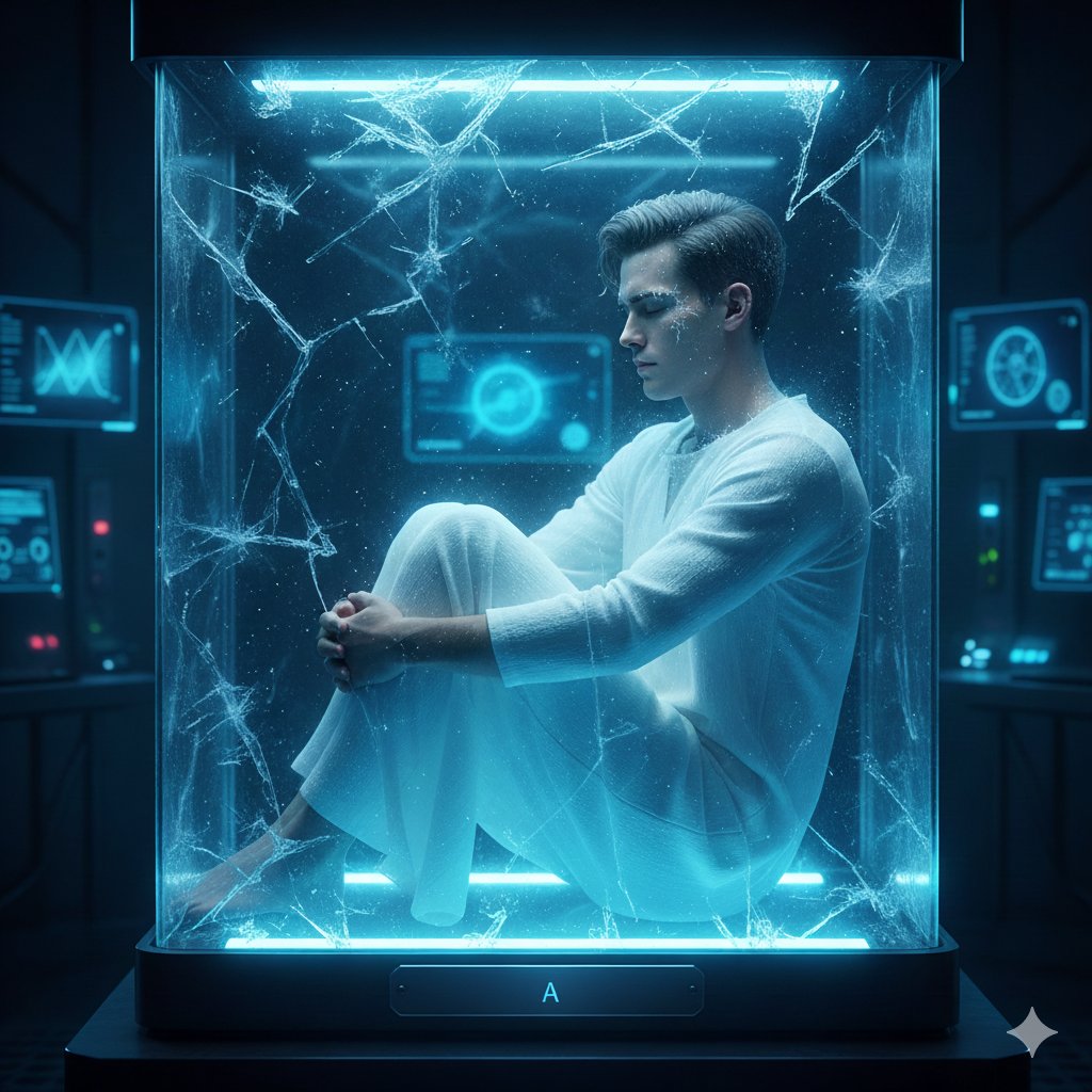 Sci-Fi Cinematic Image: Man in Cryo-Chamber AI image template preview