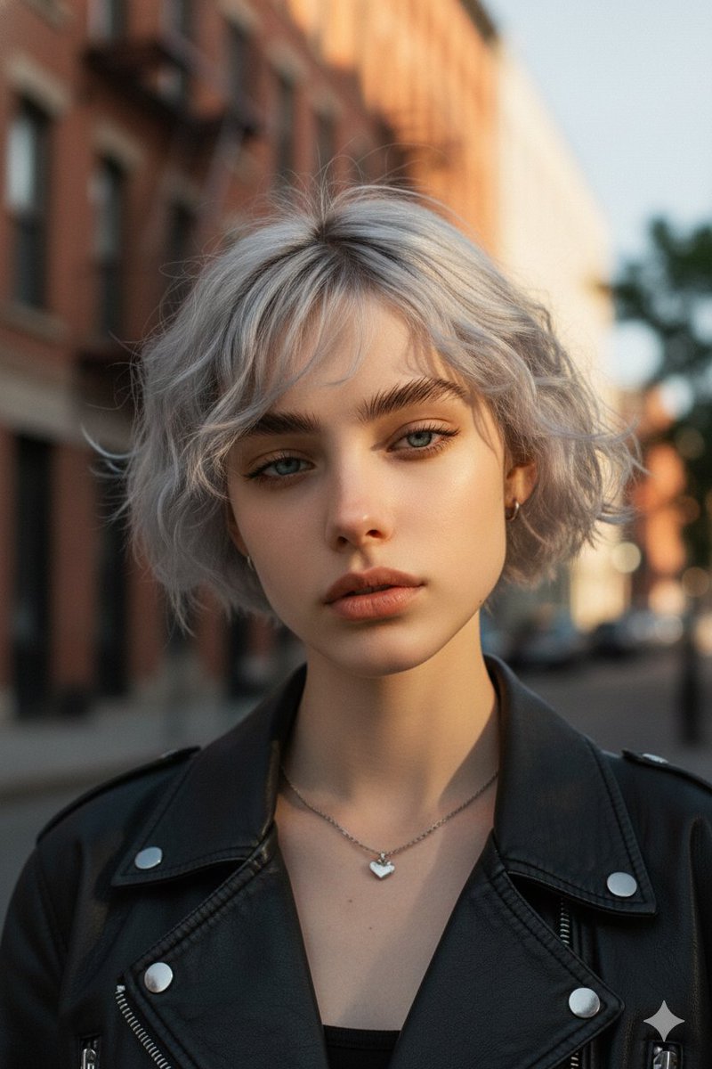 Moody Cinematic Platinum Blonde Portrait AI image template preview