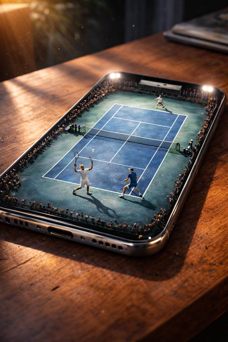 Miniature Tennis Court on Smartphone Screen AI image template preview