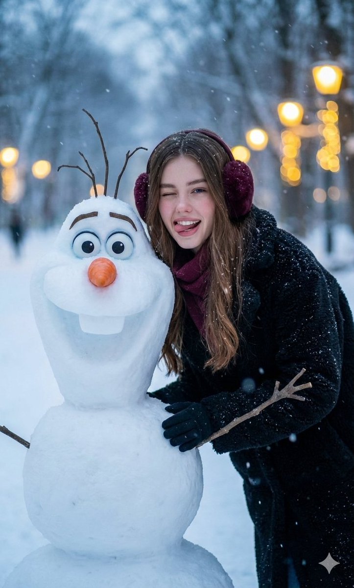 Realistic Olaf and Girl Winter Portrait AI image template preview