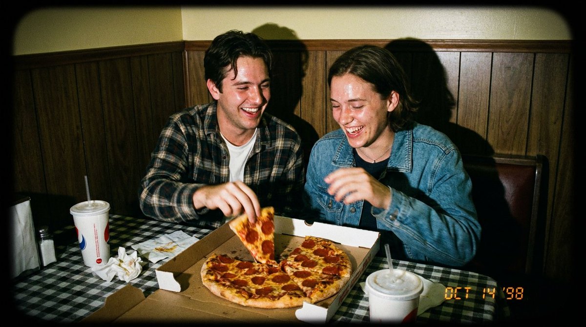 1998 Disposable Camera Photo of Friends in a Diner AI image template preview