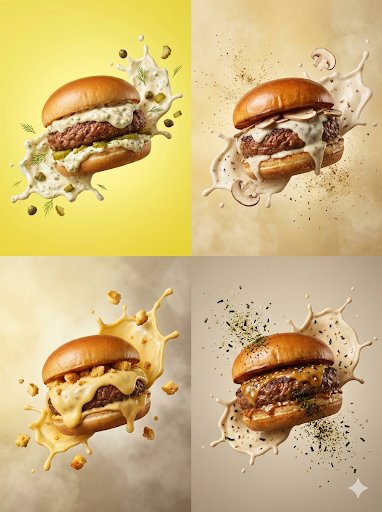 Hyper-realistic Floating Burger Commercial Shots AI image template preview
