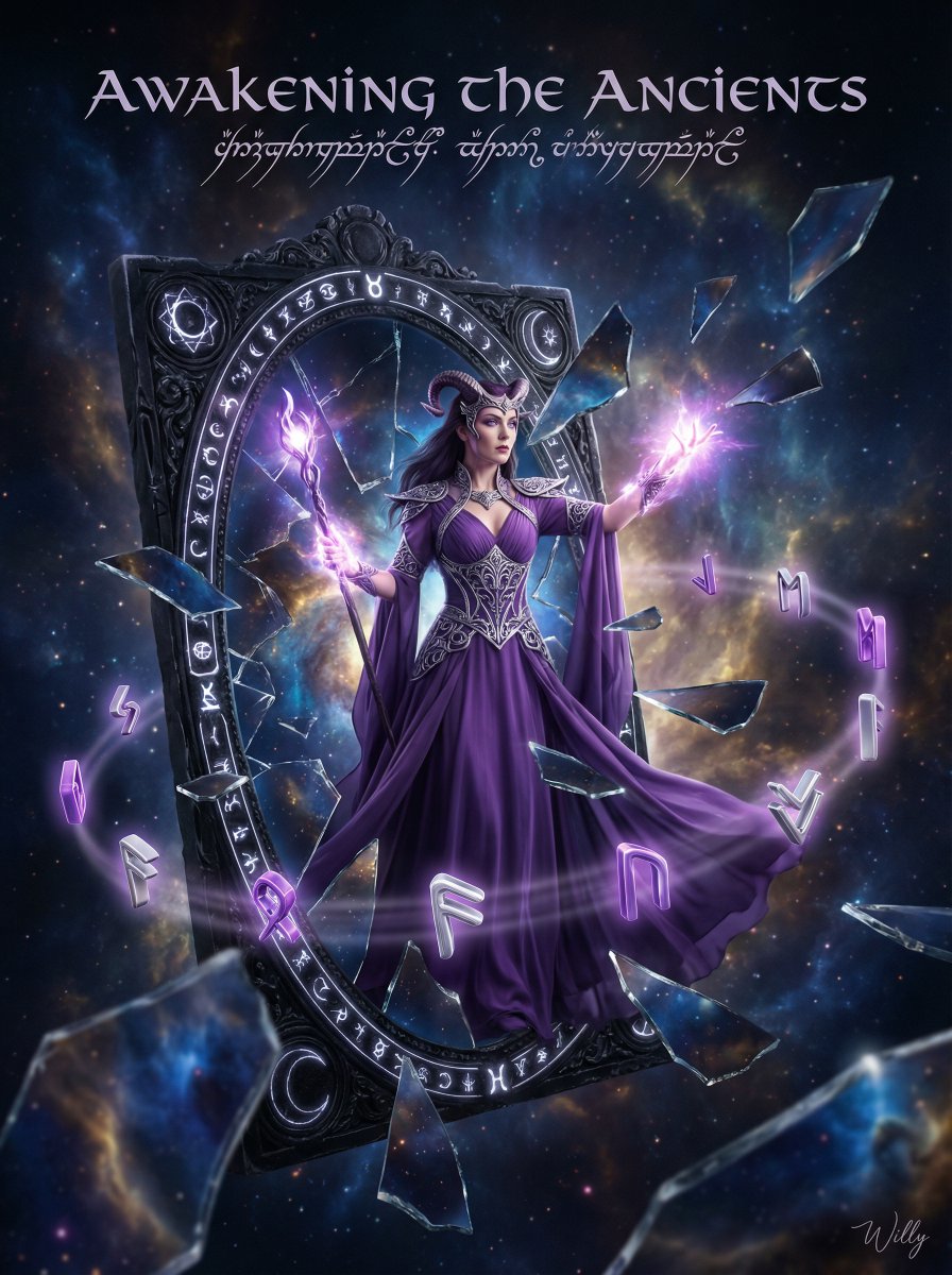 Sorceress Emerging from Obsidian Mirror AI image template preview