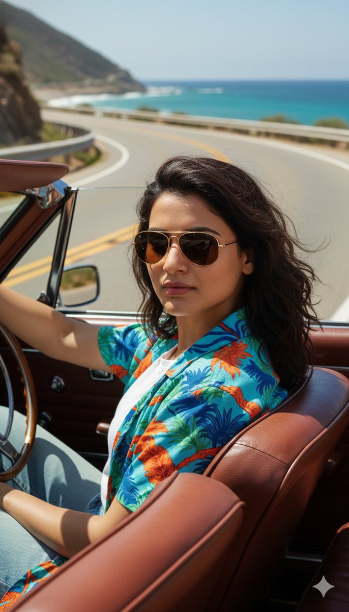 Cinematic Portrait of Man Driving Vintage Convertible AI image template preview