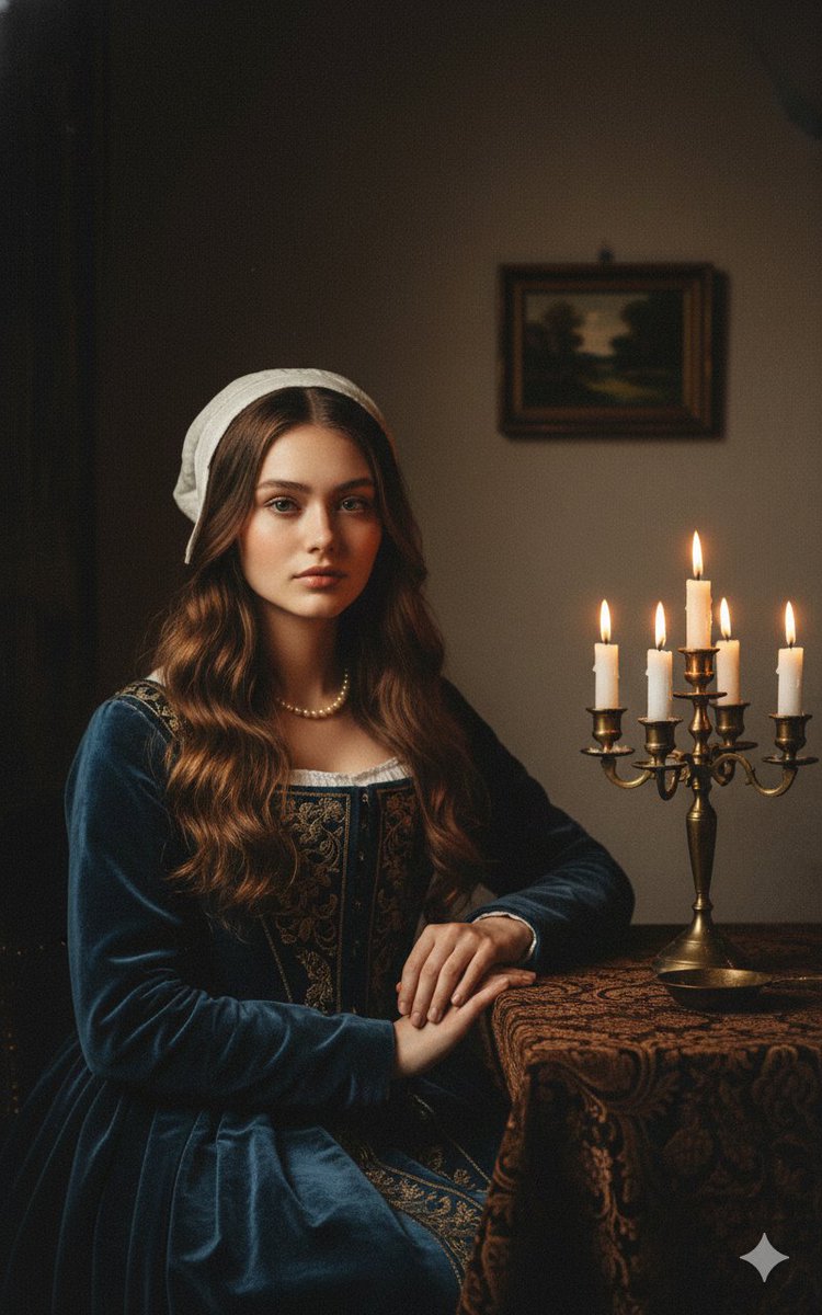 Vermeer-Style Cinematic Portrait with Modern Twist AI image template preview