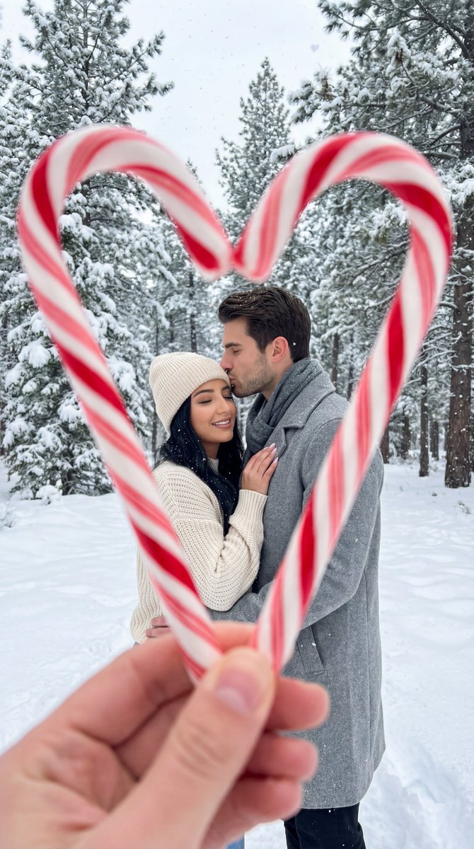 Photoreal Winter Couple Portrait with Candy Cane Frame AI image template preview