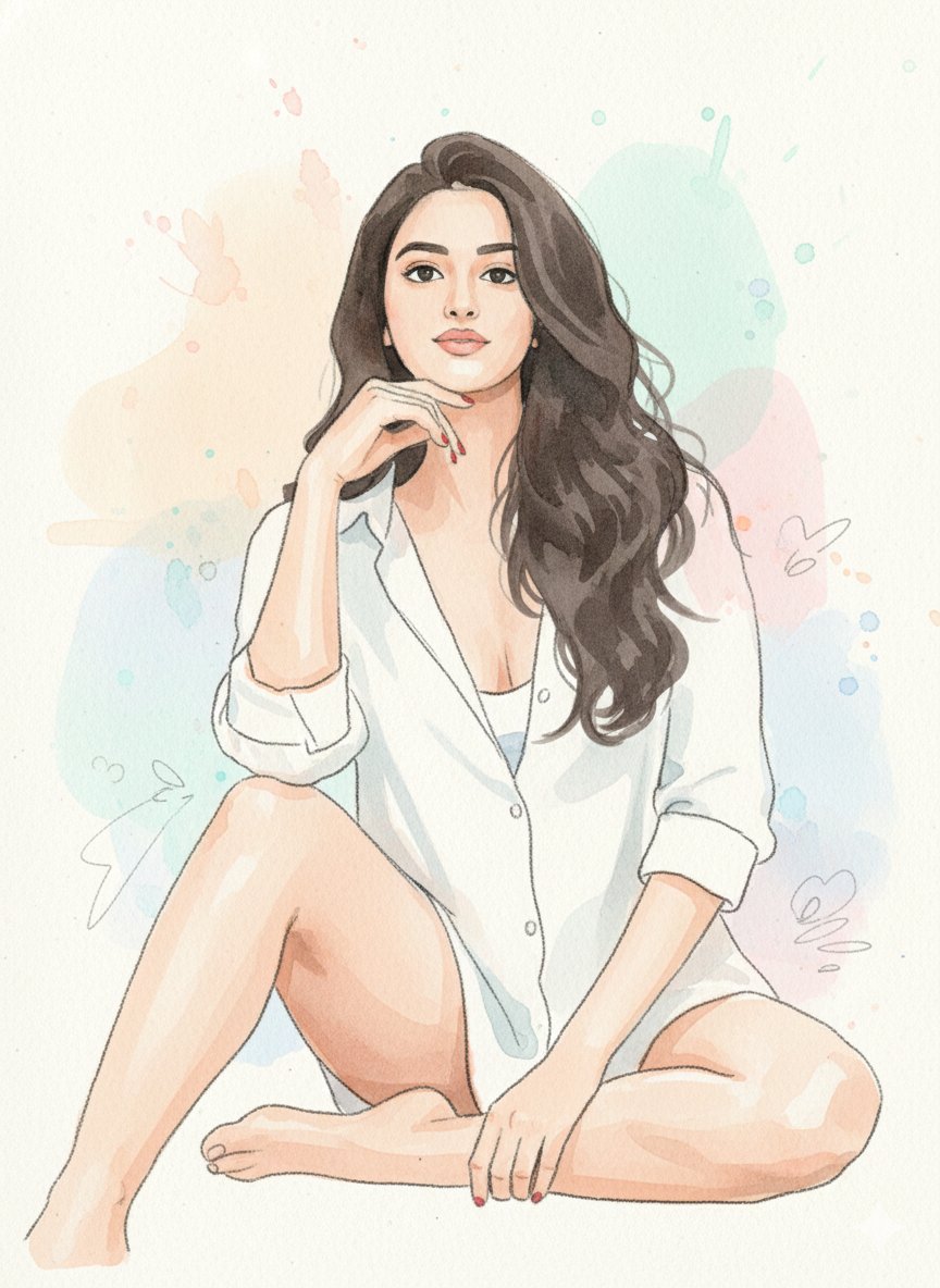 Watercolor Blob Doodle Identity Preservation Prompt AI image template preview