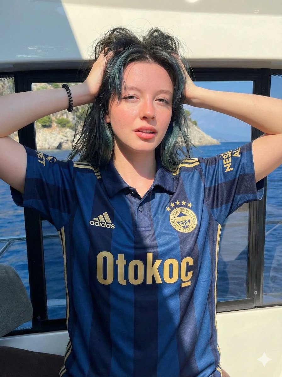 Photorealistic Fenerbahçe Jersey Portrait on a Yacht AI image template preview