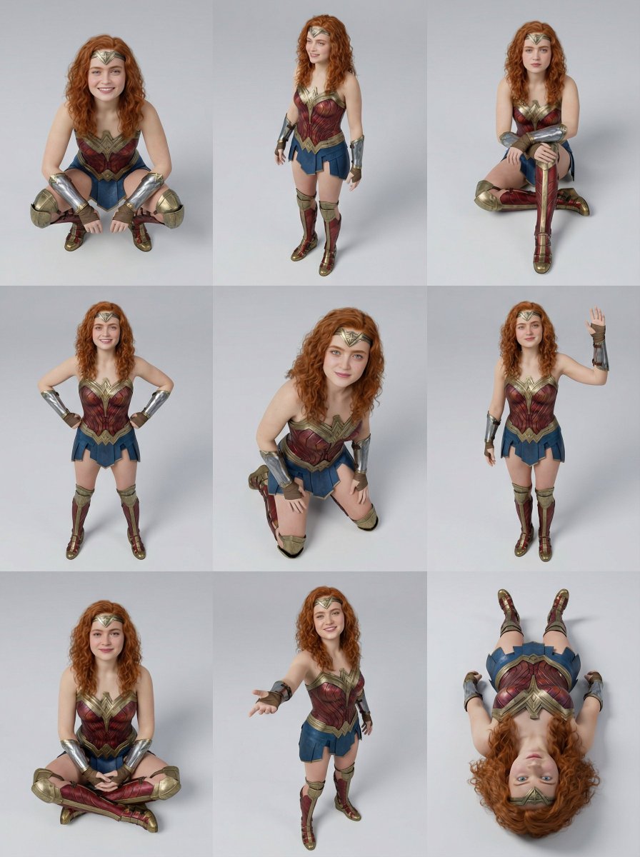 3x3 Character Pose Study Grid (Sadie Sink) AI image template preview