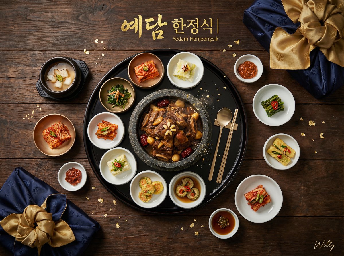 Luxury Korean Hanjeongsik Food Advertisement Prompt AI image template preview