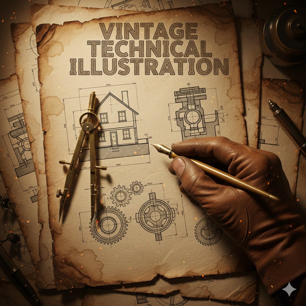 Vintage Technical Illustration Macro Shot AI image template preview