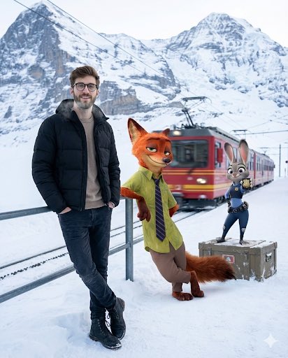 Cinematic Winter Travel Scene with Zootopia Characters AI image template preview