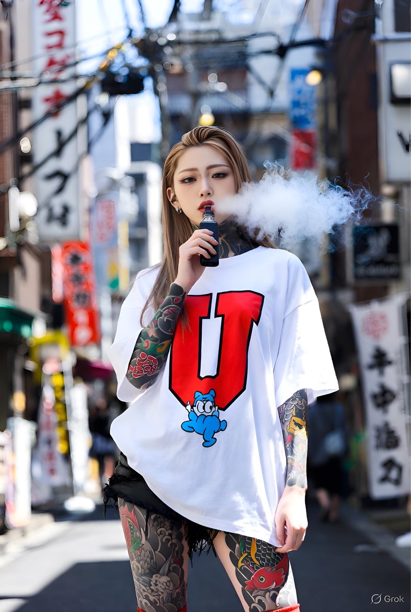 Edgy Urban Street Style Portrait in Tokyo Alleyway AI image template preview