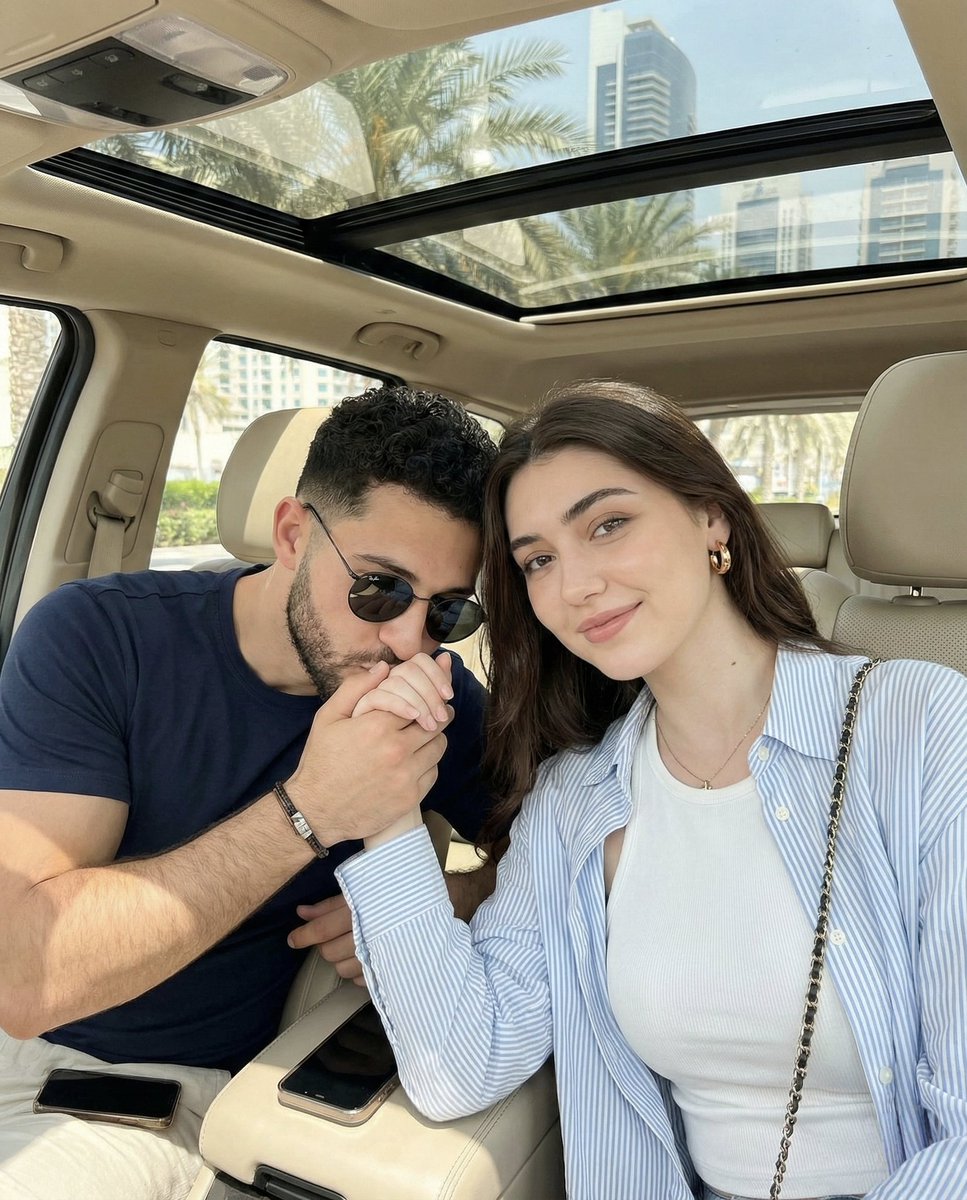 Candid Car Interior Lifestyle Photo of Couple AI image template preview