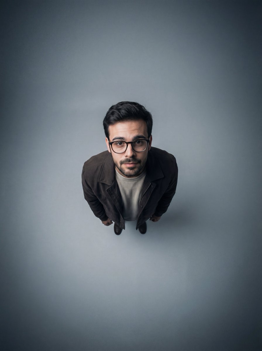 Cinematic Overhead Portrait with Wide-Angle Distortion AI image template preview