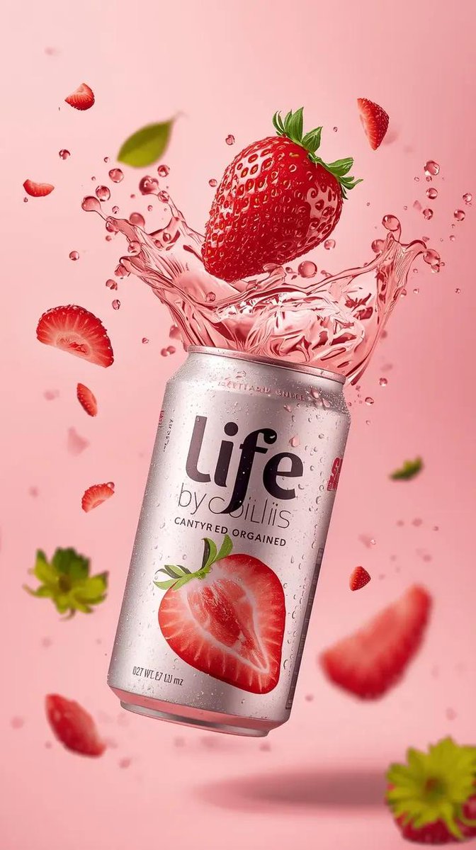 High-Speed Beverage Ad with Strawberry Splash AI image template preview