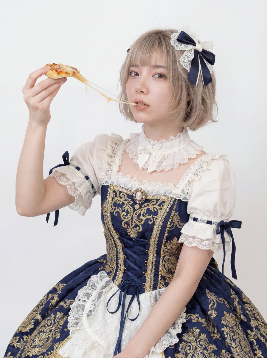 Professional Studio Headshot: Woman Eating Pizza AI image template preview