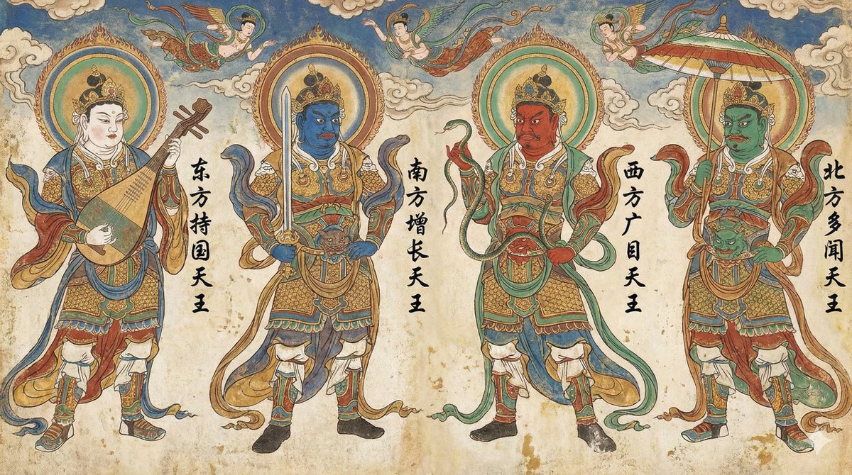 Four Heavenly Kings in Dunhuang Painting Style AI image template preview