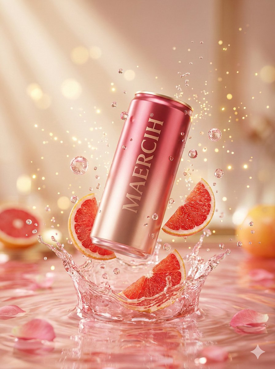 Luxury Commercial Shot of Floating Grapefruit Sparkling Can AI image template preview