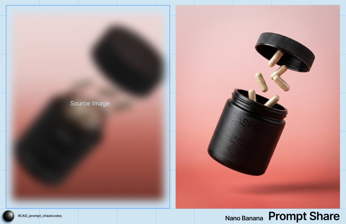 Commercial Product Shot of Levitating Supplement Jar and Capsules AI image template preview