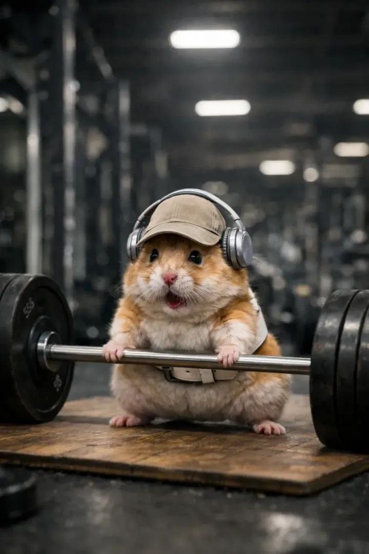 Cinematic Hamster Deadlift Video Prompt AI image template preview