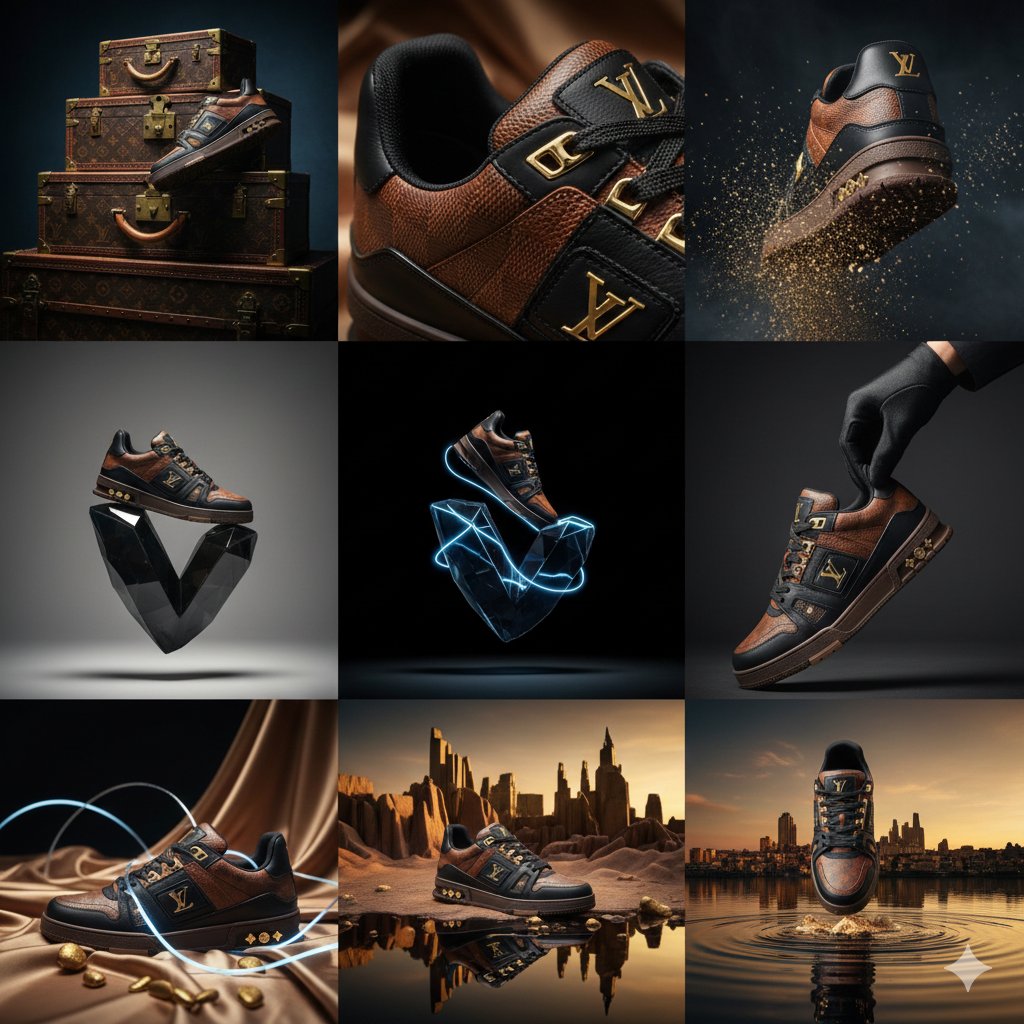 Louis Vuitton Sneaker Editorial Grid Prompt AI image template preview