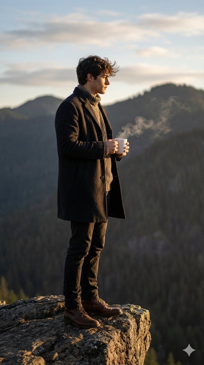 Cinematic Sunrise Portrait on a Cliff Edge AI image template preview