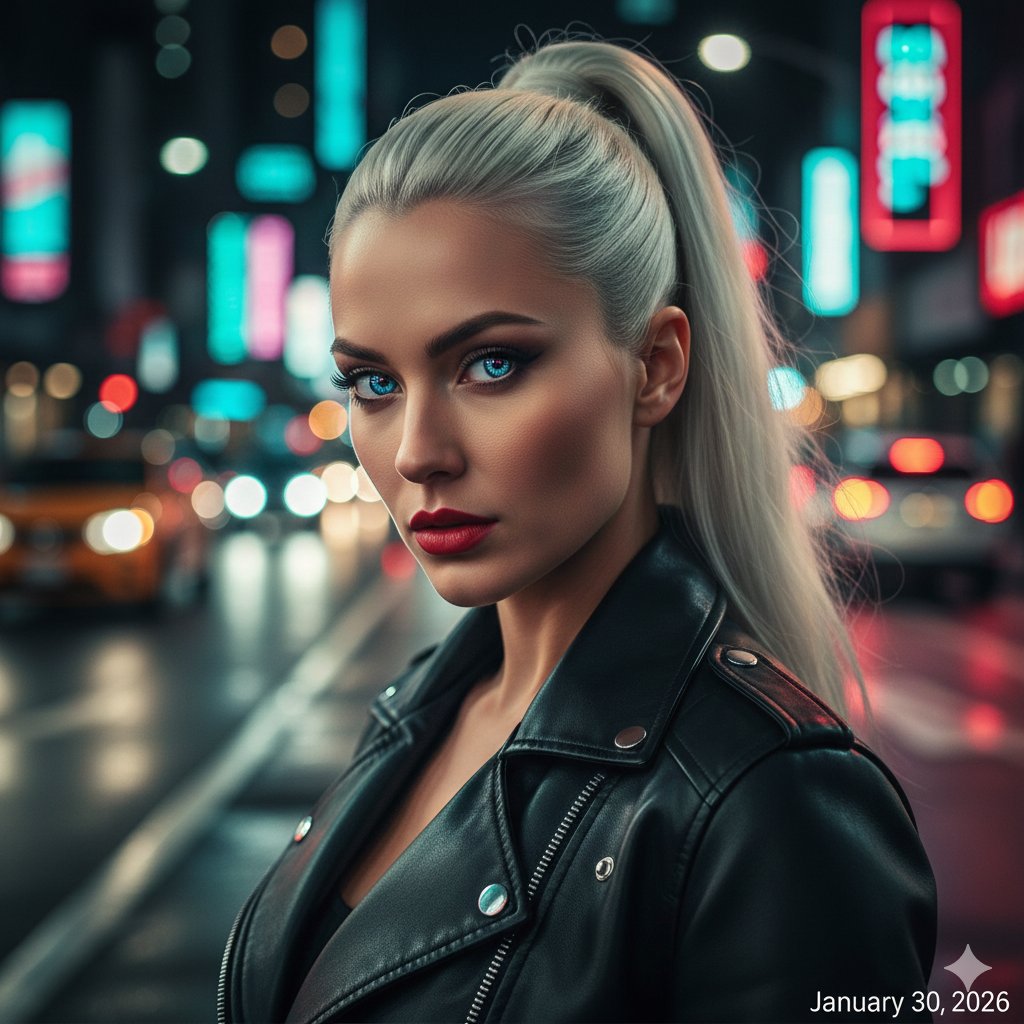 Neon City Street Style Editorial Prompt AI image template preview