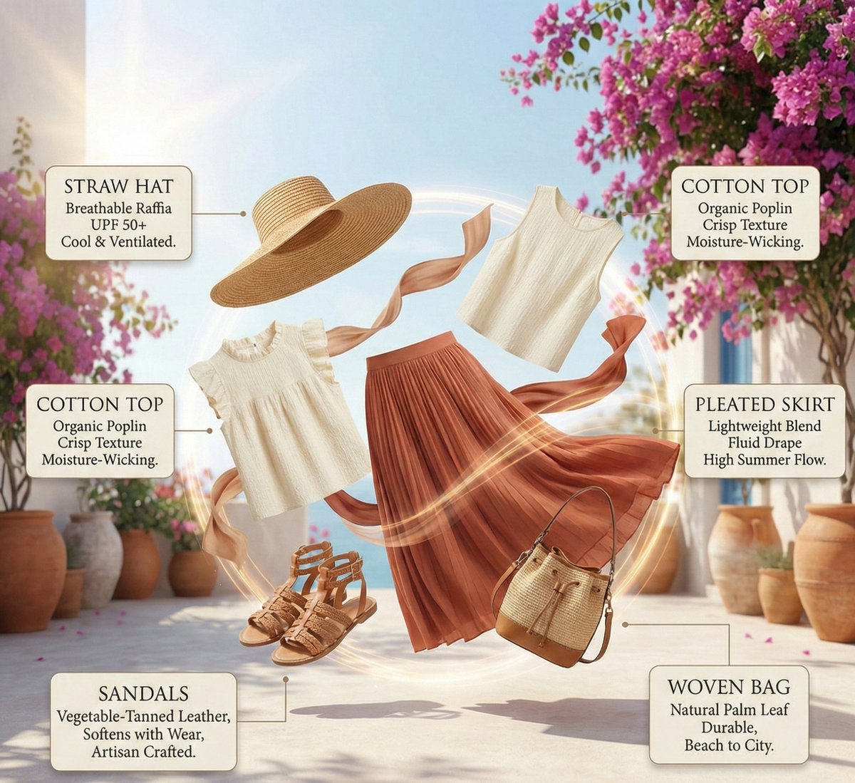 High-Fashion Summer Outfit Infographic with Exploded Composition AI image template preview