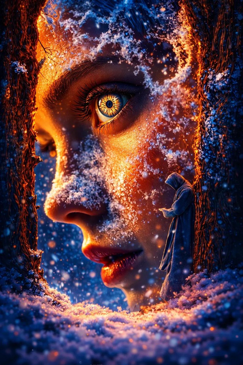Surreal Fantasy Portrait Prompt (Fire and Ice) AI image template preview