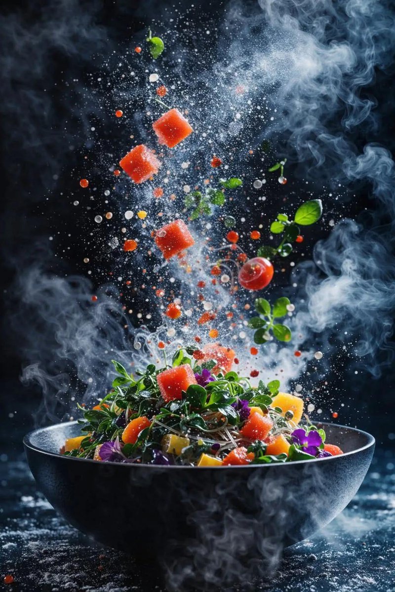 Hyper-Realistic Salad Explosion Food Photography Prompt AI image template preview