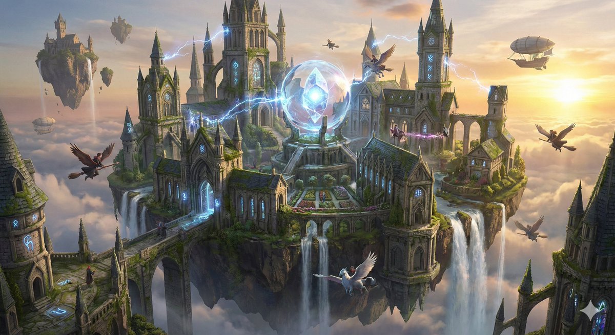 Simple Floating Mage Academy Prompt AI image template preview
