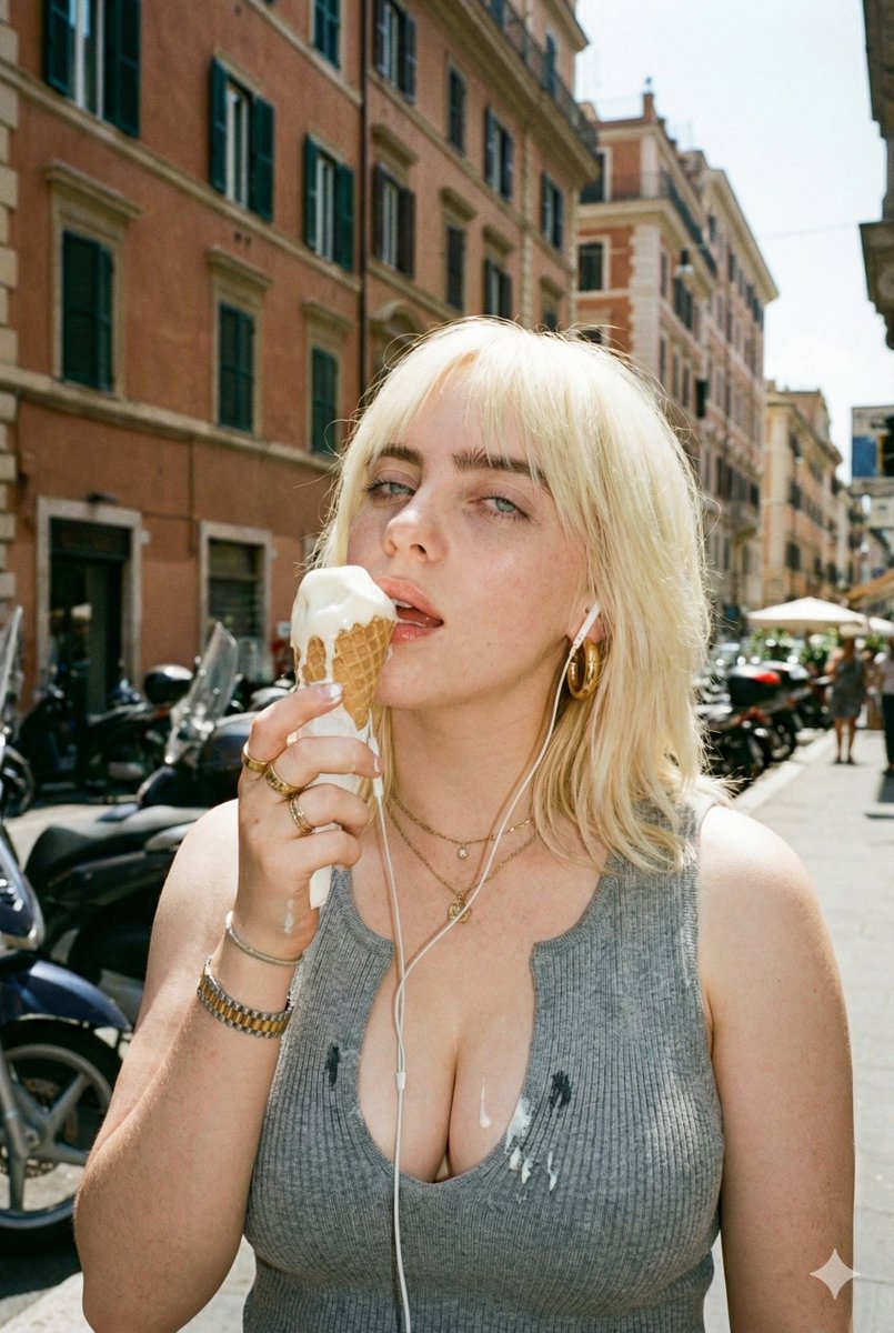 Candid Street Photo of Woman with Melting Ice Cream AI image template preview