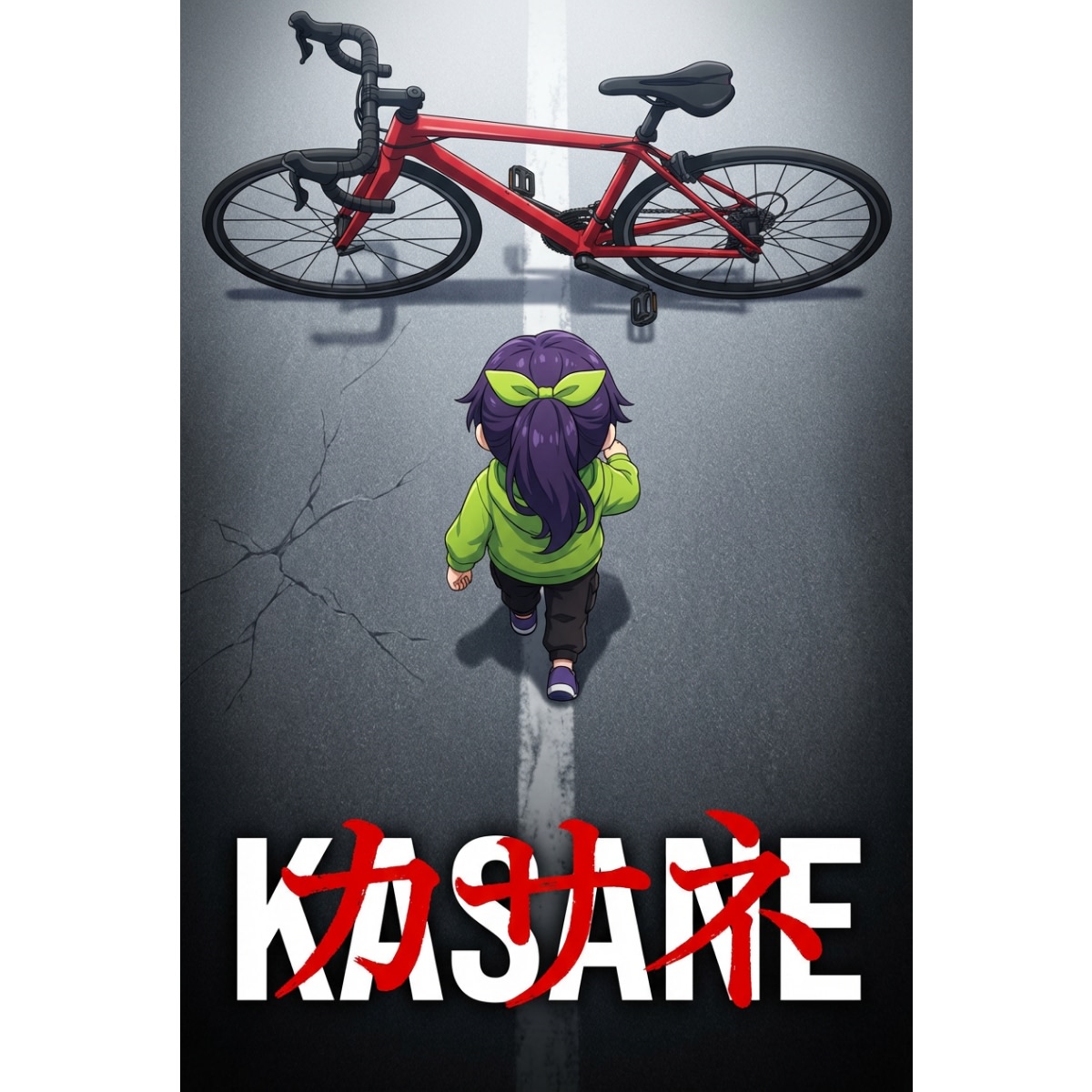 Anime Movie Poster Prompt: Chibi Character and Road Bike AI image template preview