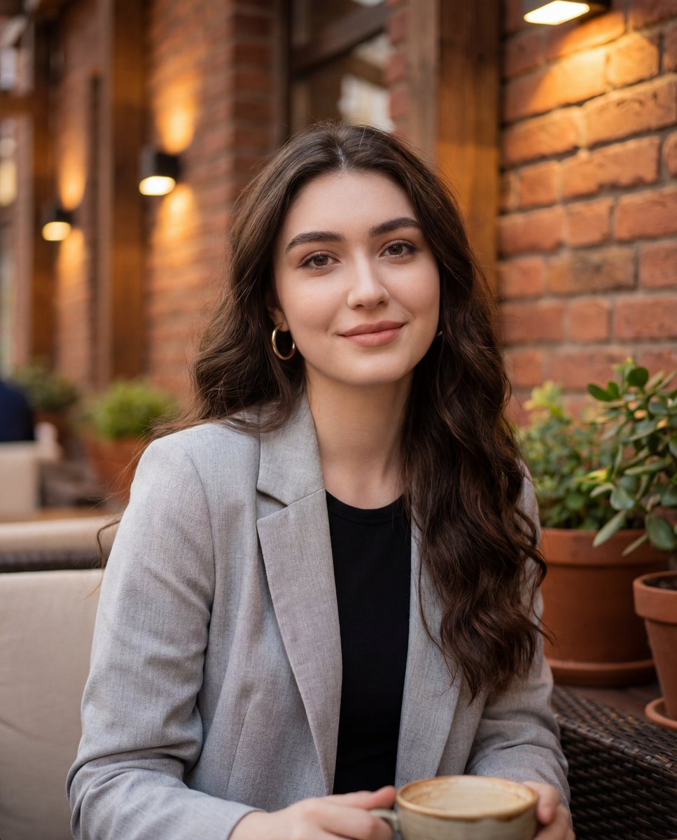 Casual Lifestyle Portrait in an Urban Outdoor Café AI image template preview